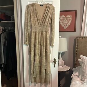 Vici Gold Pleated Tiered Gown